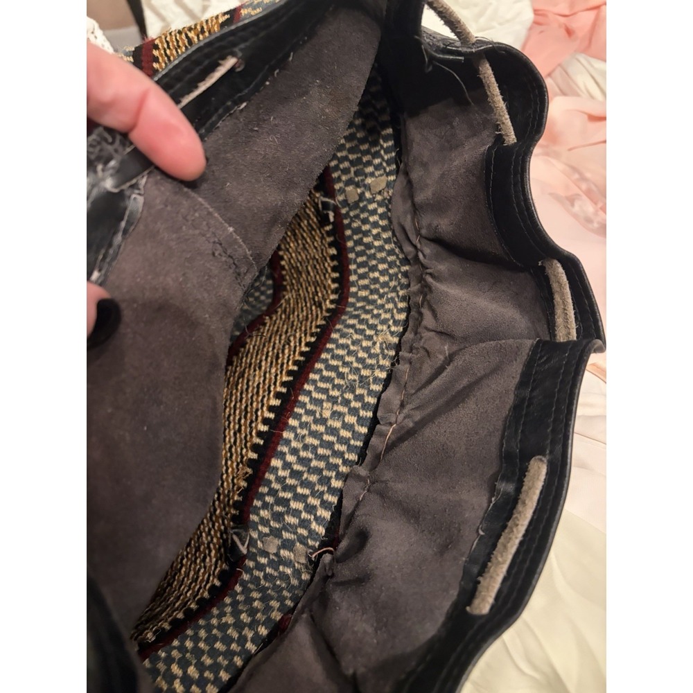 Handwoven African Tote Bag Leather Straps And Drawstring Closure Heirloom Bag - Picture 6 of 6